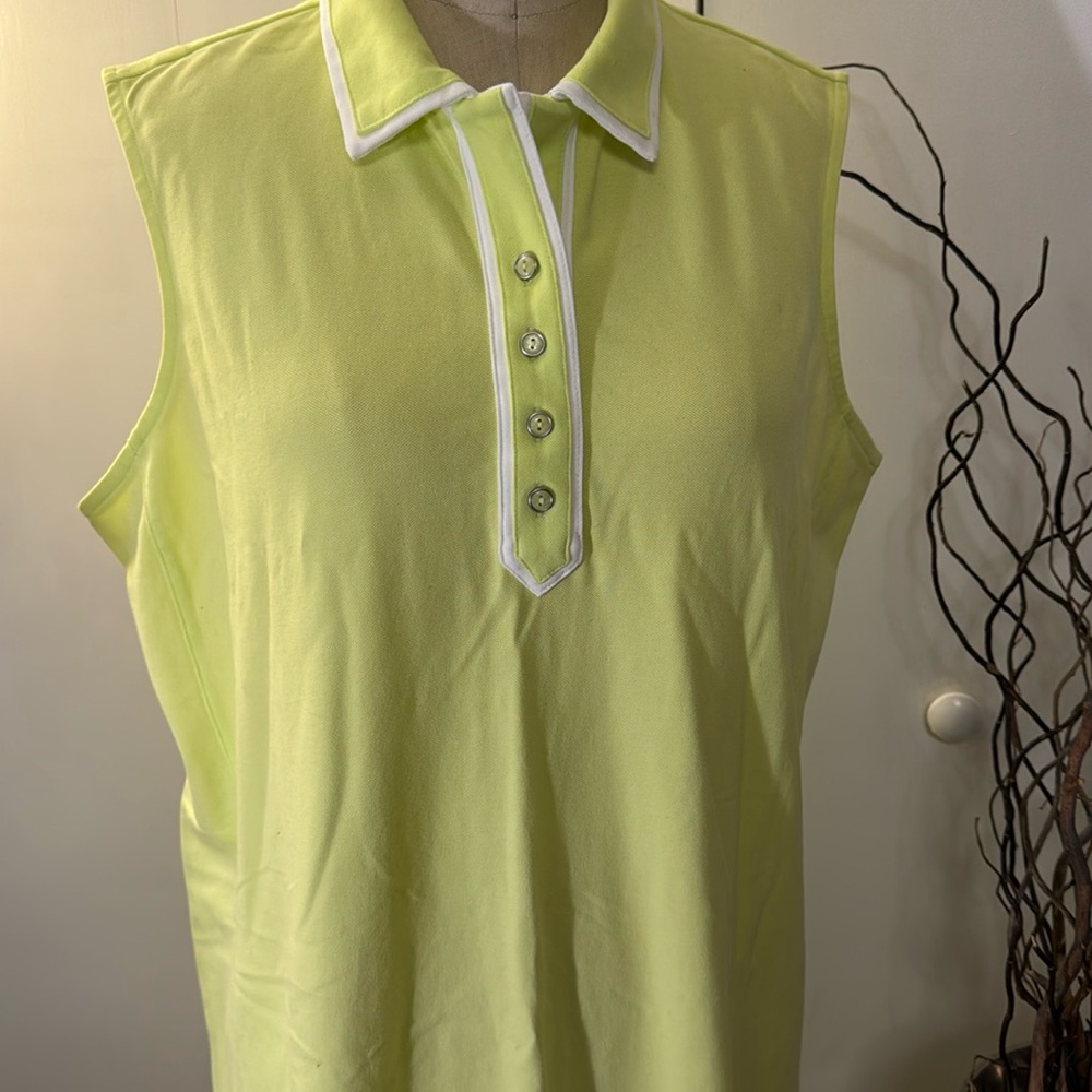 Lands’ End button up sleeveless midi, dress in lime green - Picture 2 of 6